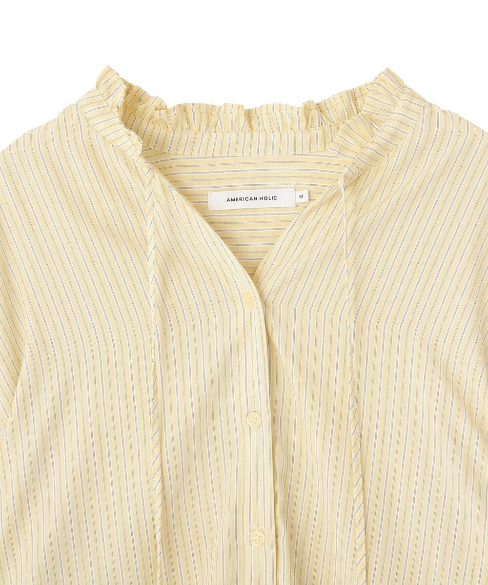 AMERICAN HOLIC スタンドフリルストライプスキッパーブラウス 