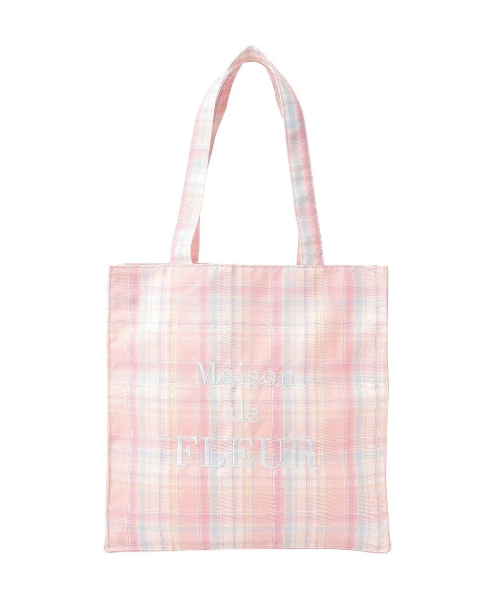 Maison de FLEUR ブランドロゴ刺繍チェックスクエアトート 