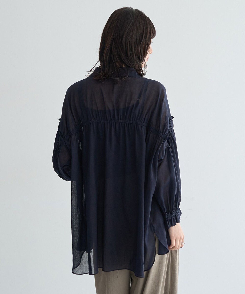 YECCA VECCA 綿麻シアーボリュームギャザーシャツ 
