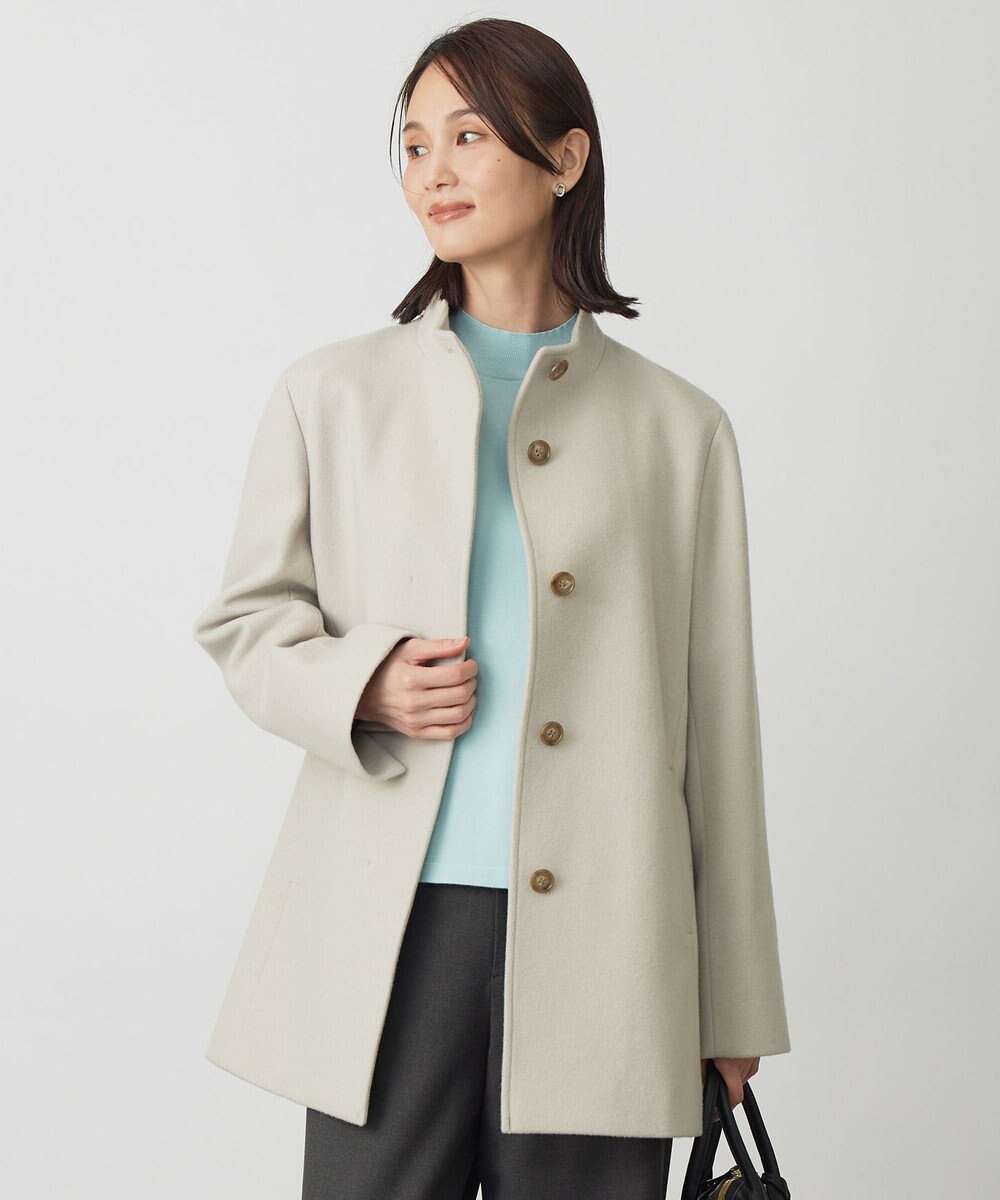 J.PRESS LADIES ショートビーバー ミディ丈 スタンドカラー コート 