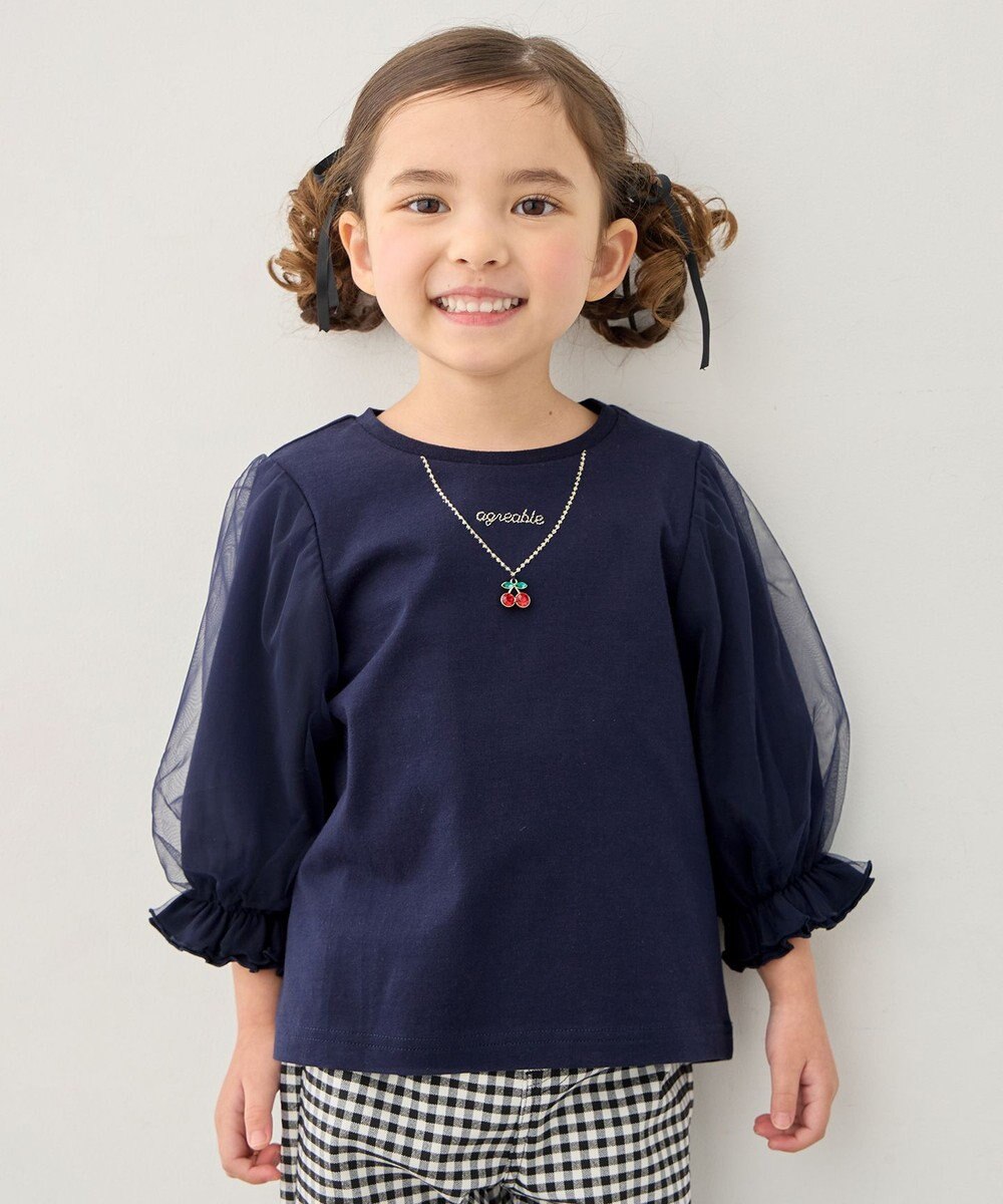 ANY KIDS チュール袖 七分Tシャツ 