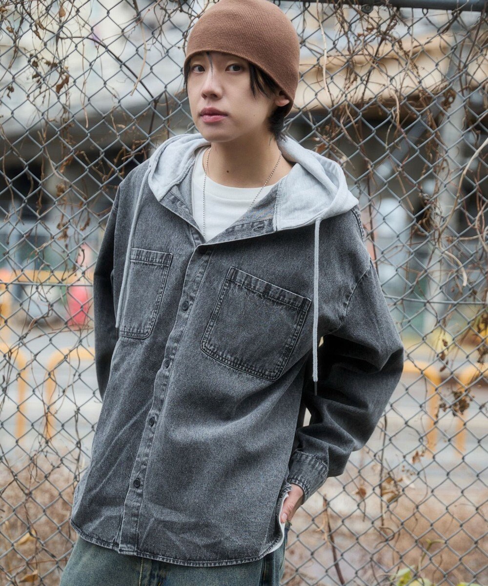 WEGO デニムフードシャツ（LS） 