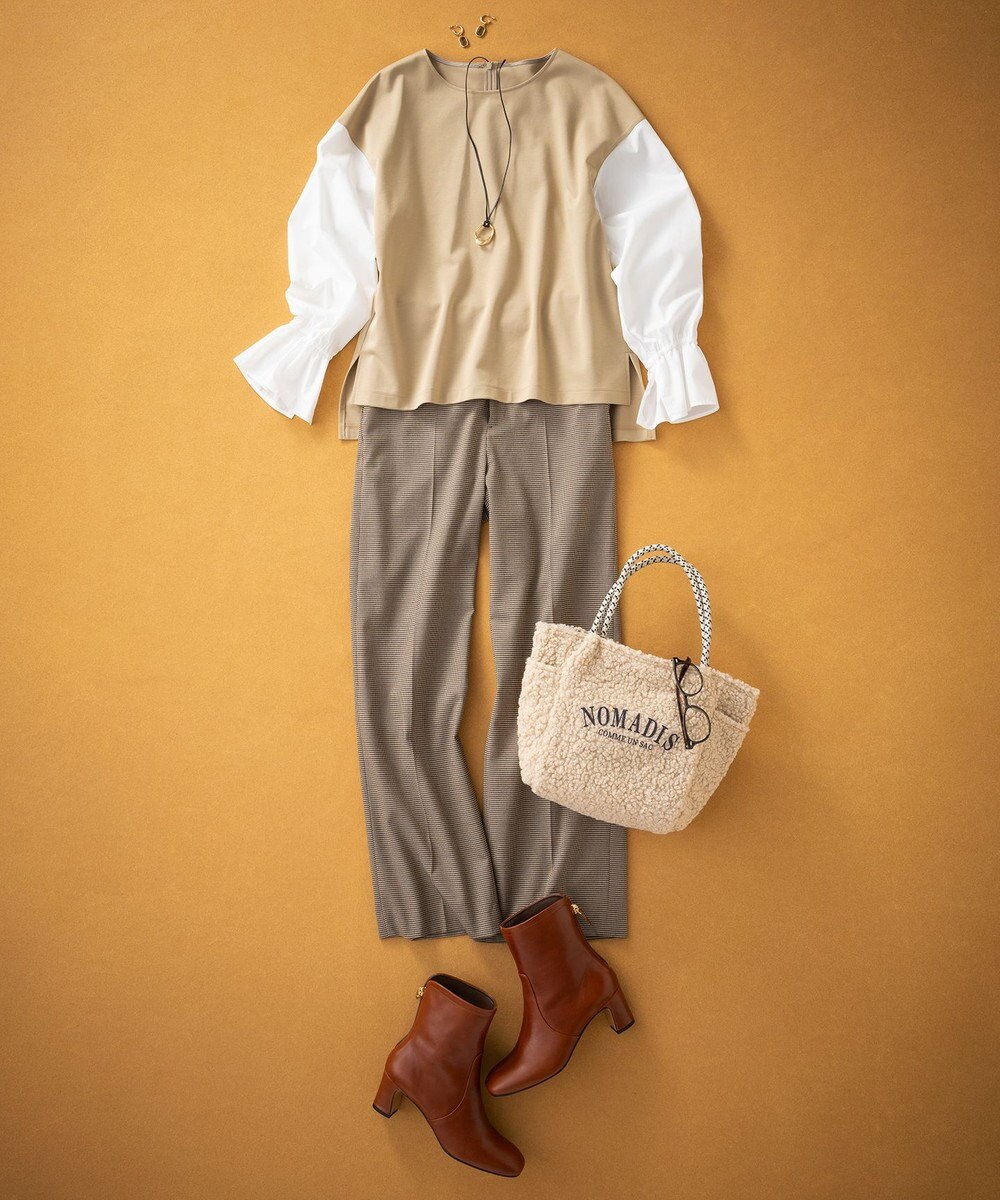 23区 L 【洗える】チェックストレッチ ワイドパンツ 