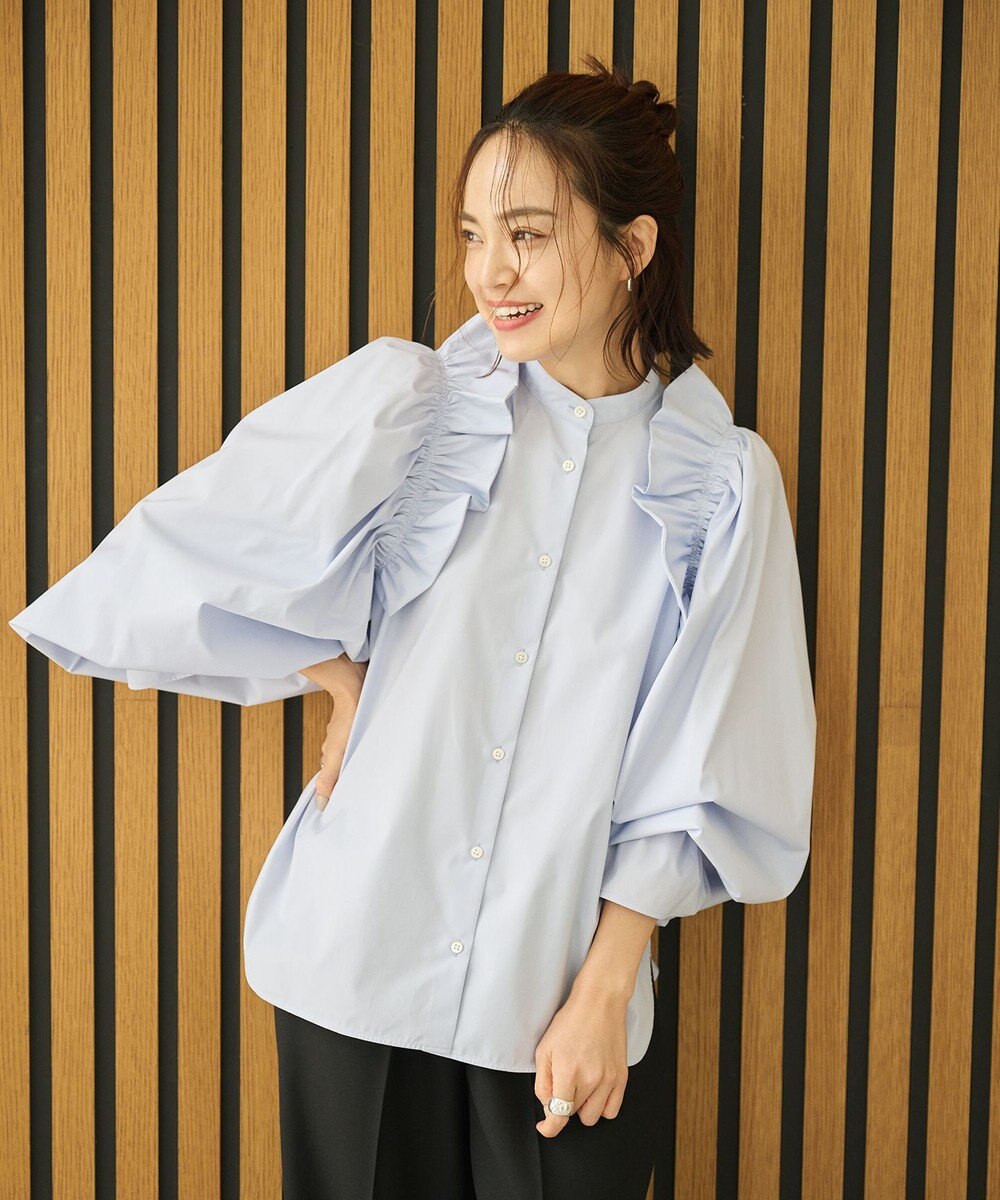 #Newans 【洗濯機可能/シワになりにくい】〈春名亜美さんコラボ〉ショルダーフリルブラウス 