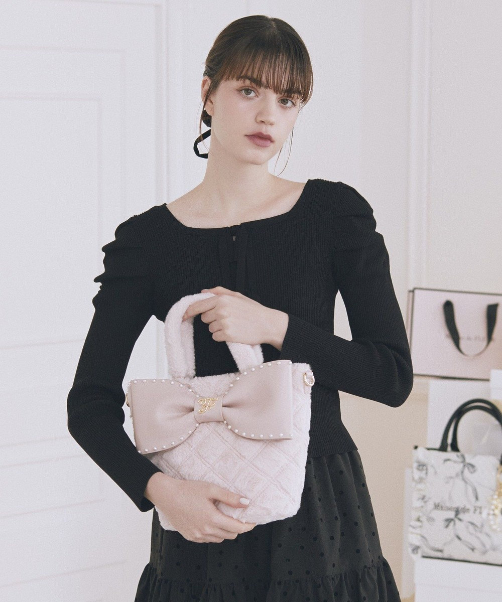 Maison de FLEUR フェイクファーパールリボントートバッグ 
