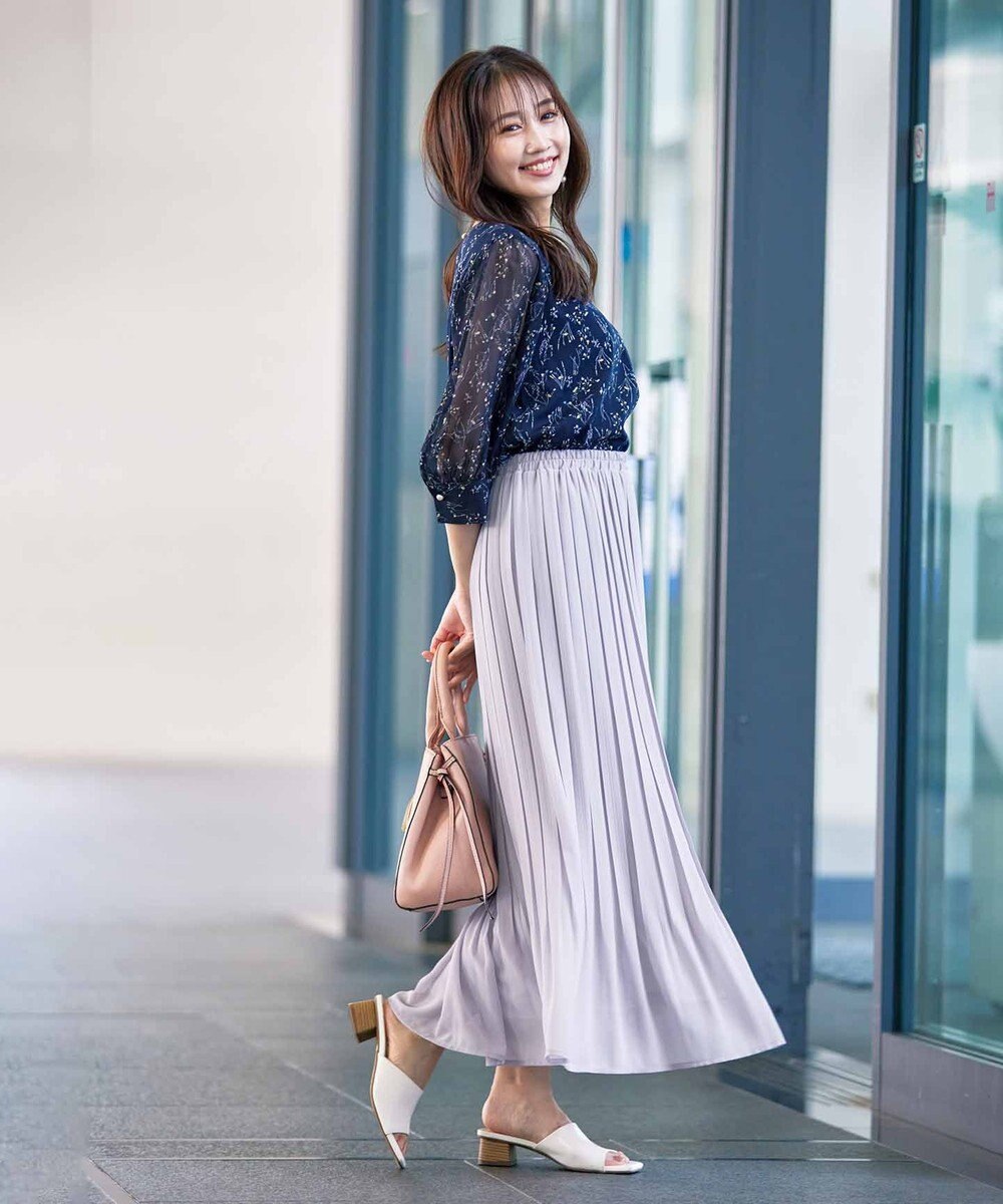 Tiaclasse L 【洗える】花柄Vネックブラウス 