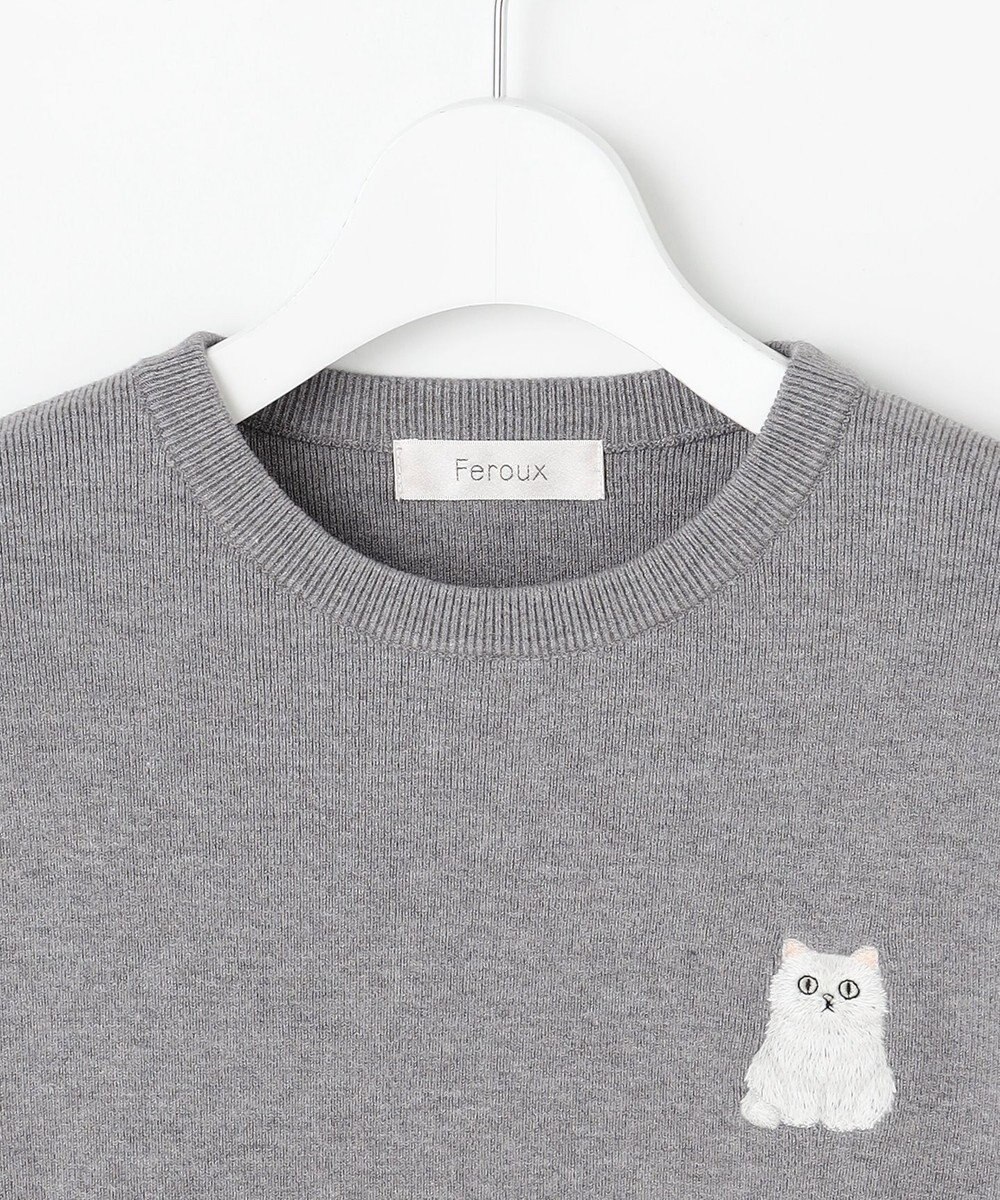 Feroux 【猫カフェMOCHAコラボ】しらたまくん刺繍 ニット 