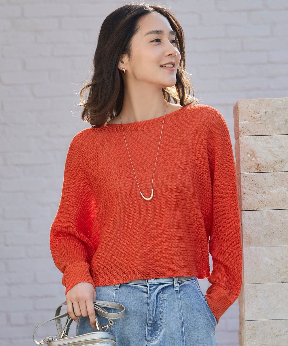 自由区 S 【洗える】リネンミドルゲージドルマンスリーブ ニット 