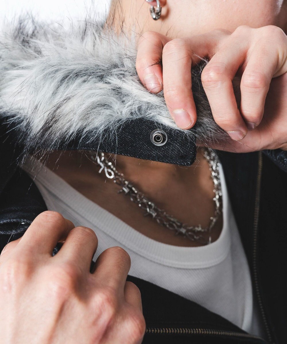 WEGO 【ユニセックス着用ITEM】ファーフードスラッシュデニムブルゾン 