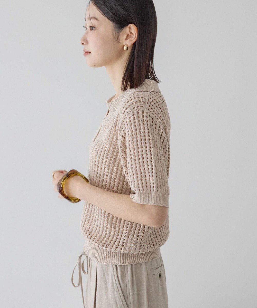 AMERICAN HOLIC 衿付きメッシュ編み半袖ニットプルオーバー 