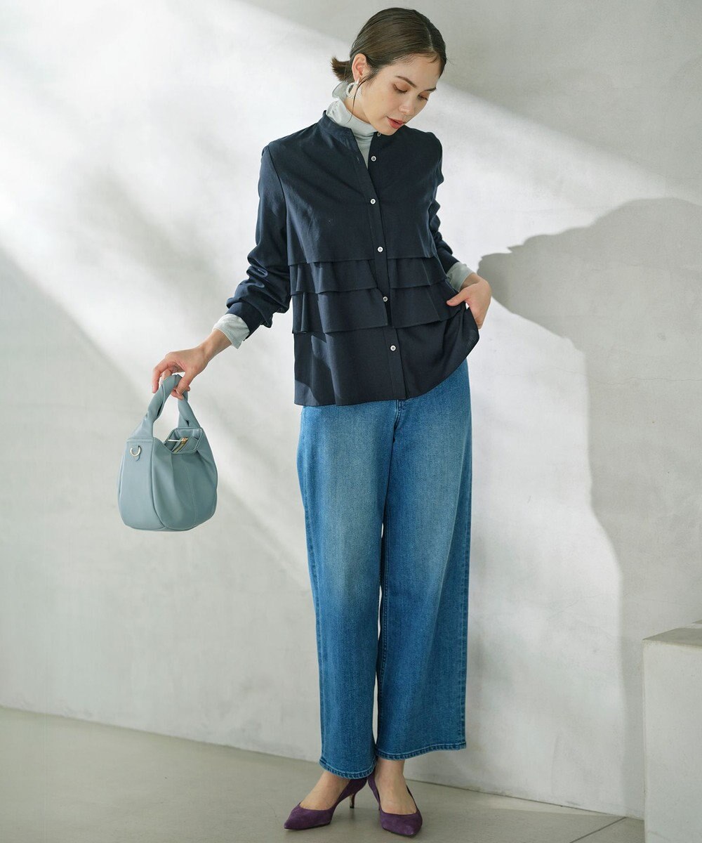 組曲 L 【ストレッチ】ミッドデニム ワイドストレートパンツ 