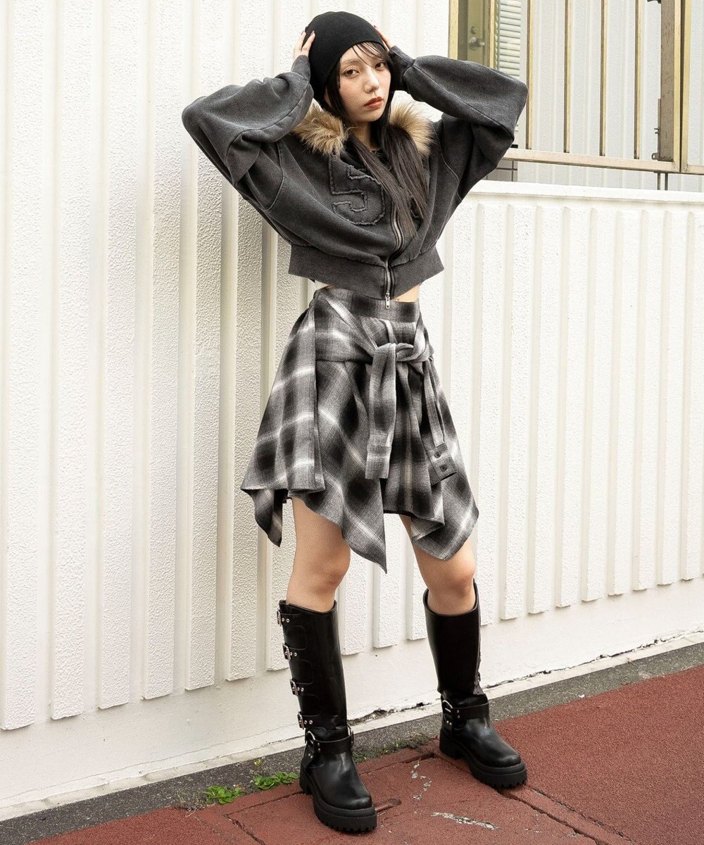 WEGO ファーフードショートZIPパーカー 