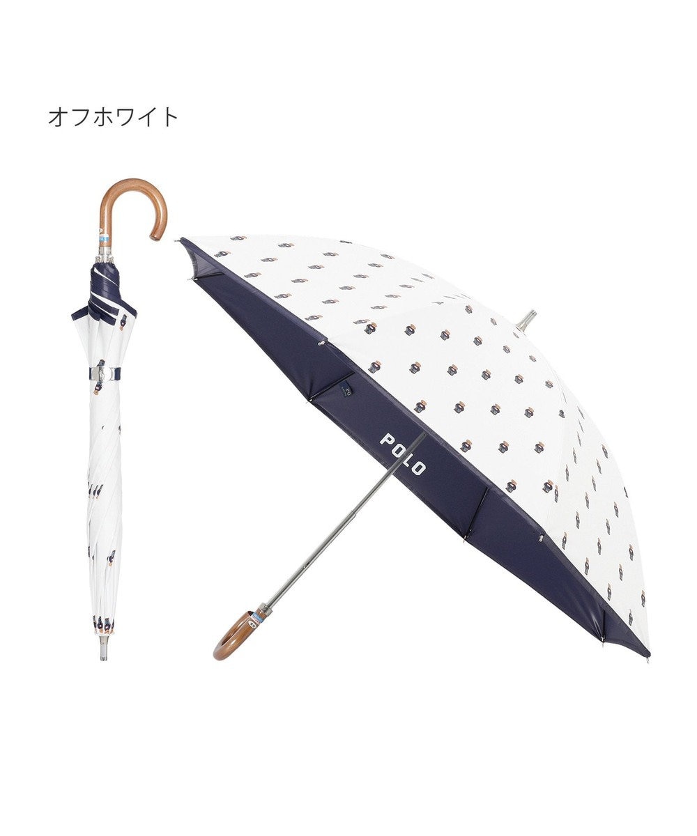 MOONBAT POLO RALPH LAUREN 晴雨兼用日傘 長傘 ポロベアプリント／一級遮光 遮熱 UV オフホワイト＆ベアＰｔ×ネイビー