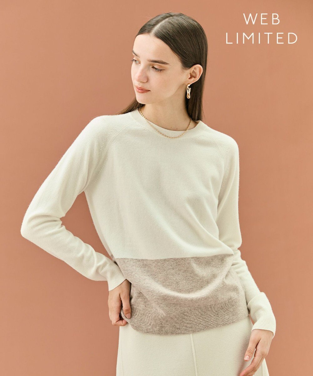 BEIGE， 【WEB限定・洗える】DEMING / バイカラーウールクルーネックニット 