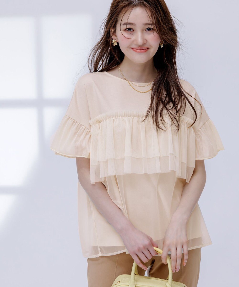 ANY SIS L 【洗える】チュール重ね プルオーバー 