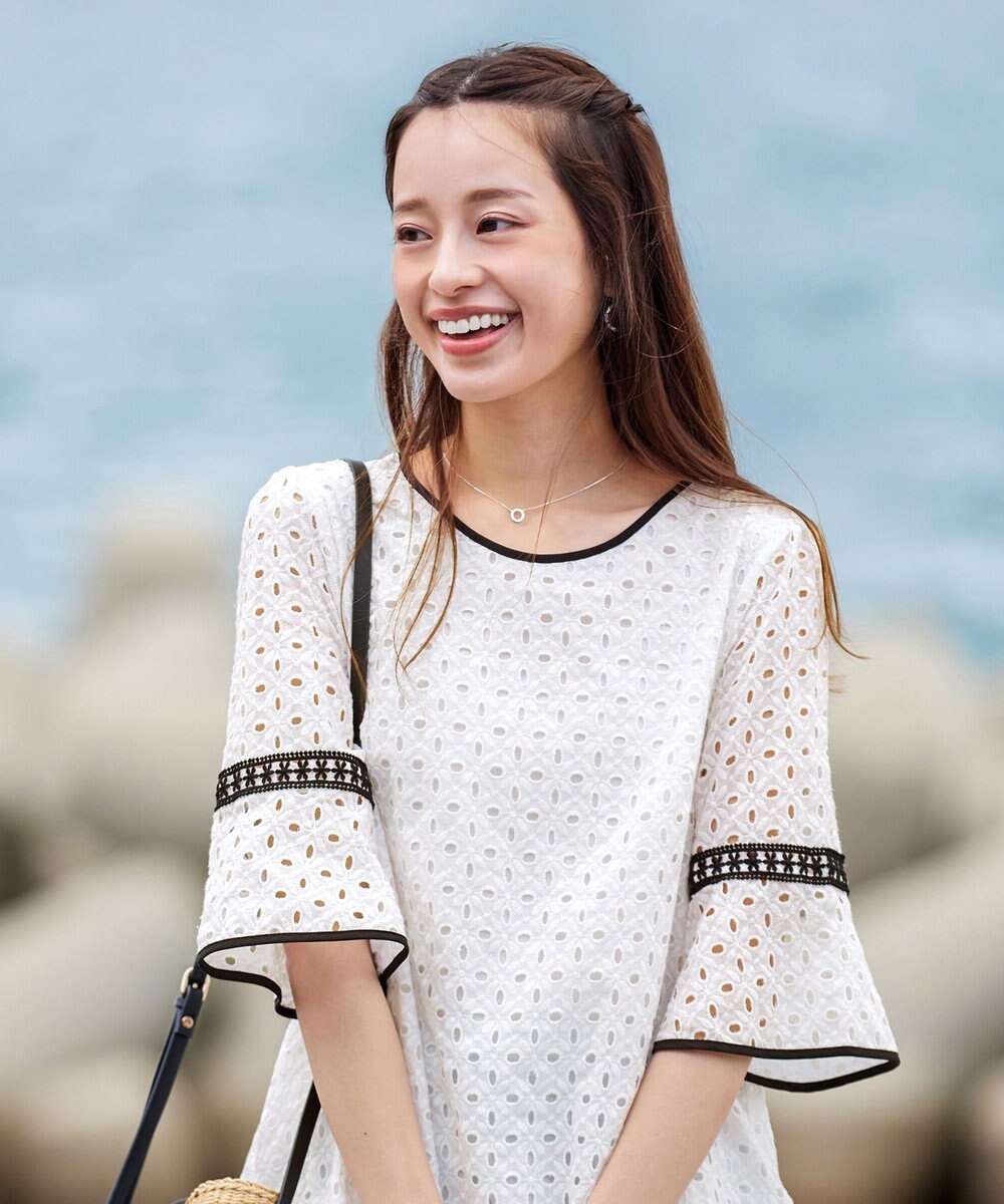 Tiaclasse 【小倉優子さん着用・洗える】パンチングレース配色チュニック 