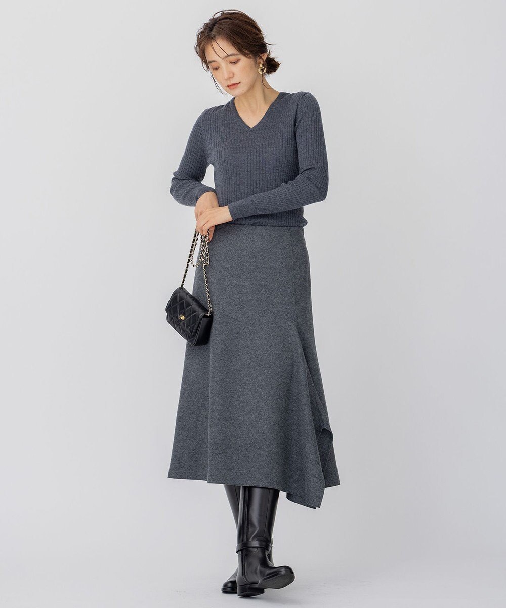 23区 S ウール圧縮スムース アシンメトリー フレアスカート 