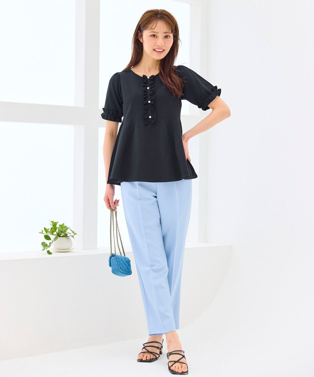 Feroux 【洗える】フリルデザインペプラムニットトップス 