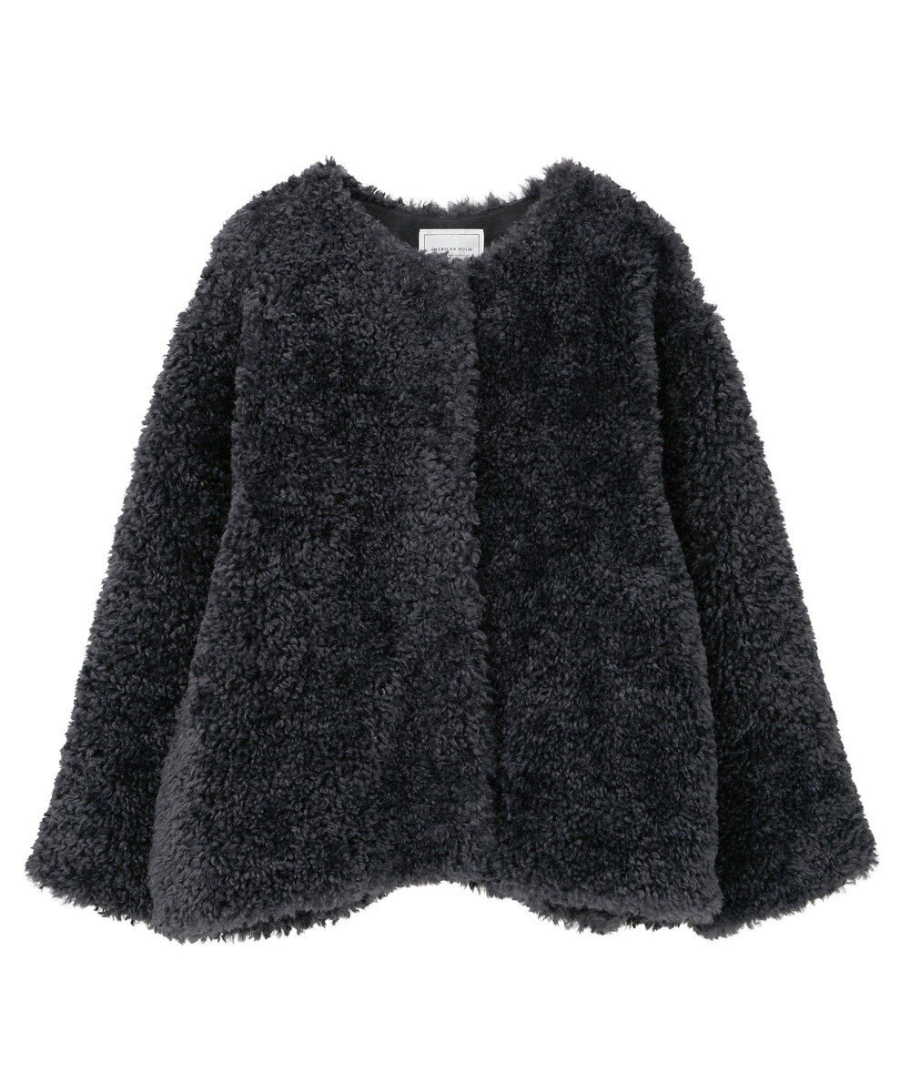 AMERICAN HOLIC ノーカラーフェイクファーコート 