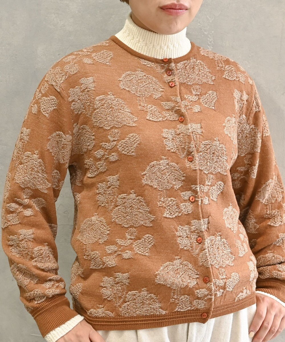 muuc 〈高品質スーパー120S極細ウールニット〉フラワージャカードのミドルゲージカーディガン 