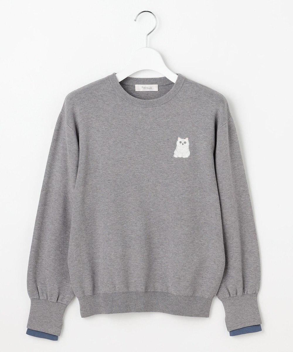 Feroux 【猫カフェMOCHAコラボ】しらたまくん刺繍 ニット 