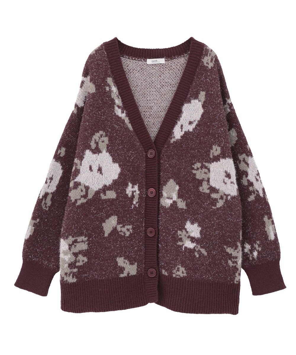 earth music&ecology フラワージャガードラメシャギーカーディガン 