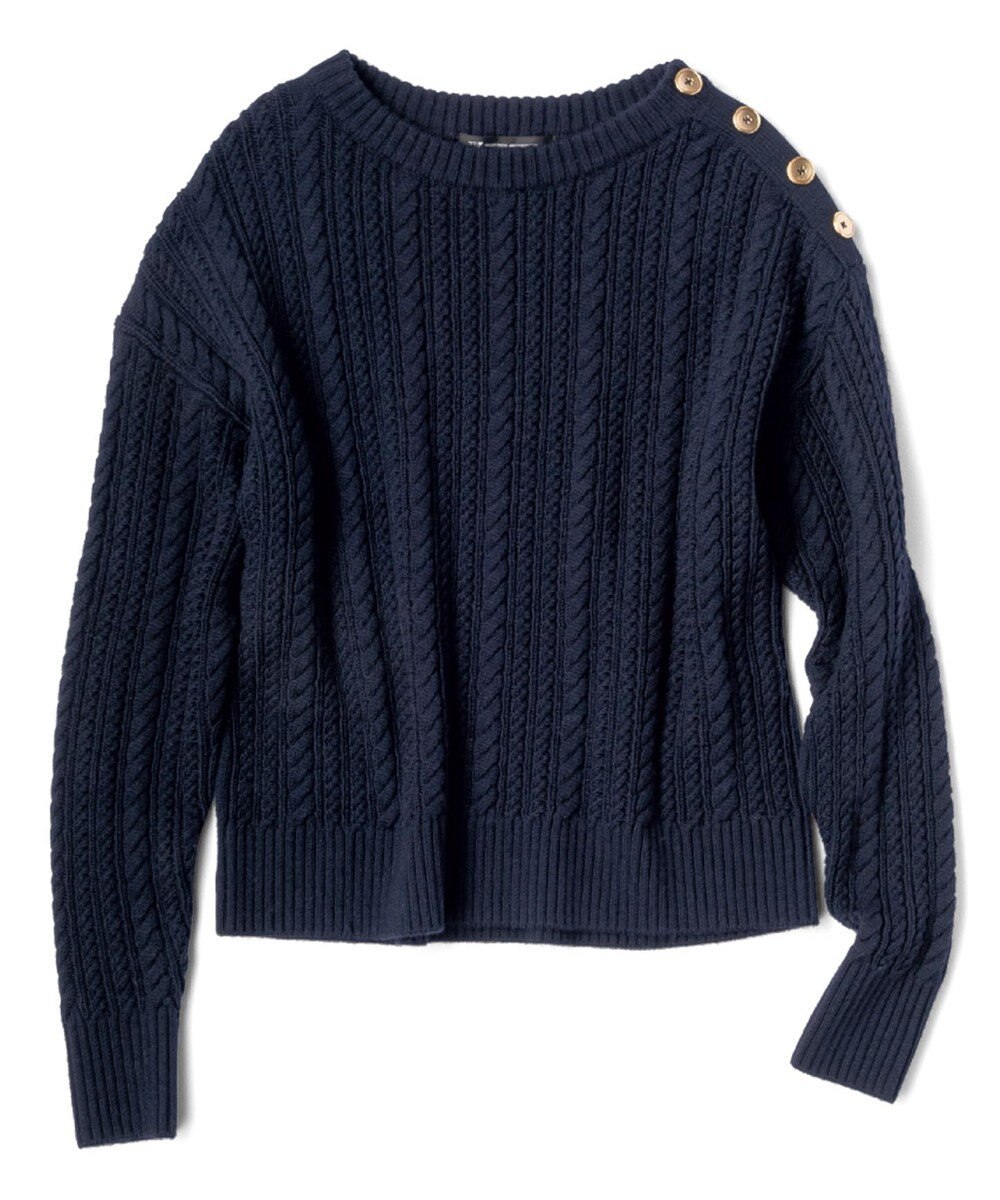 23区 【洗える】ウールコード 肩ボタンケーブル柄 ニット 