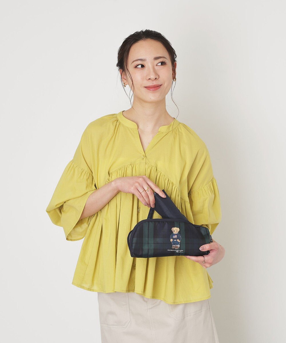 MOONBAT 【WEB限定/軽量】POLO RALPH LAUREN（ポロ ラルフローレン） 折りたたみ傘 ポロベア×チェックパイピング 無地 FLAG BEAR 