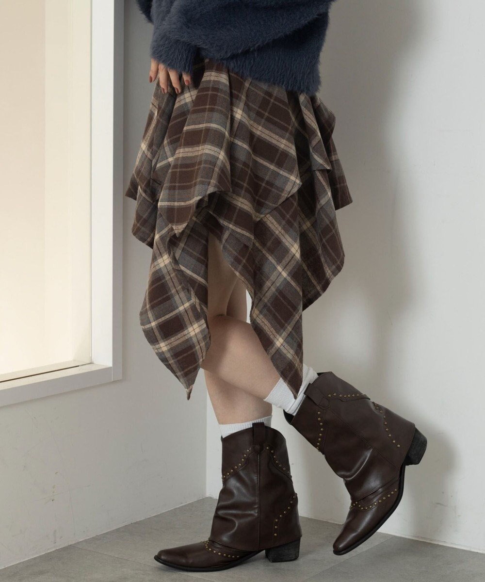 WEGO アシンメトリーチェックミニスカパン 