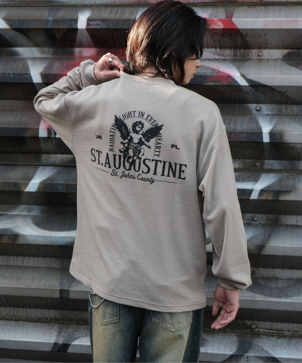 WEGO ワッフルグラフィックT（LS） 