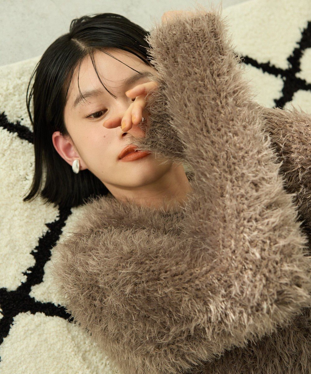 AMERICAN HOLIC シャギーニットクルーネックカーディガン 