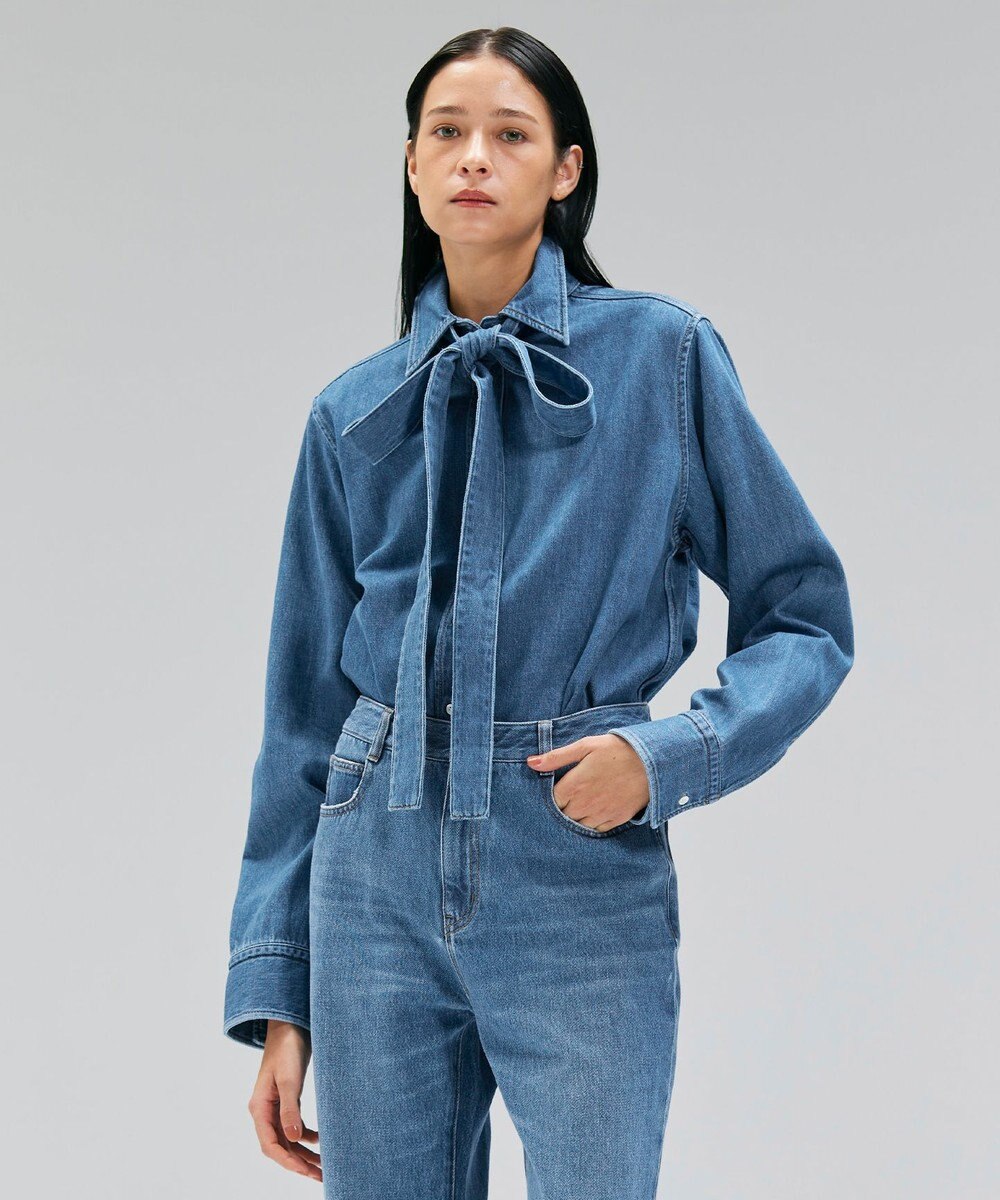 BEIGE， 【洗える・BAILA 11月号掲載】MARKEL / ボウタイ付きシャツカラーデニムシャツ 