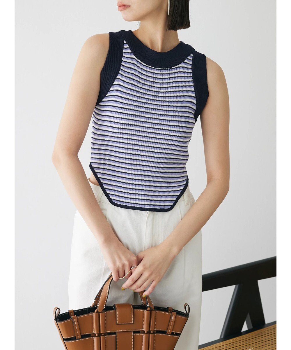 Green Parks デザインヘム配色ニットタンクトップ 