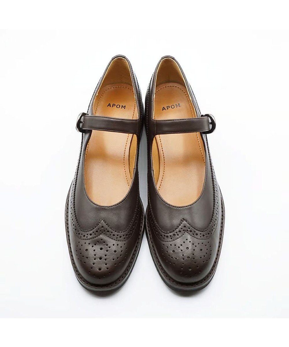 APOM 本革メリージェーンブローグシューズ 30 