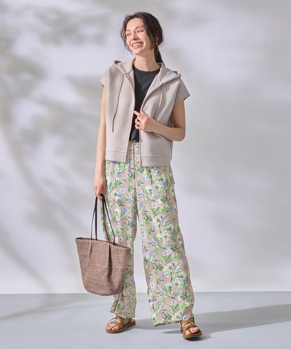 ANY L 【ウエストゴム/洗濯機可能】フラワープリントリラックスパンツ 