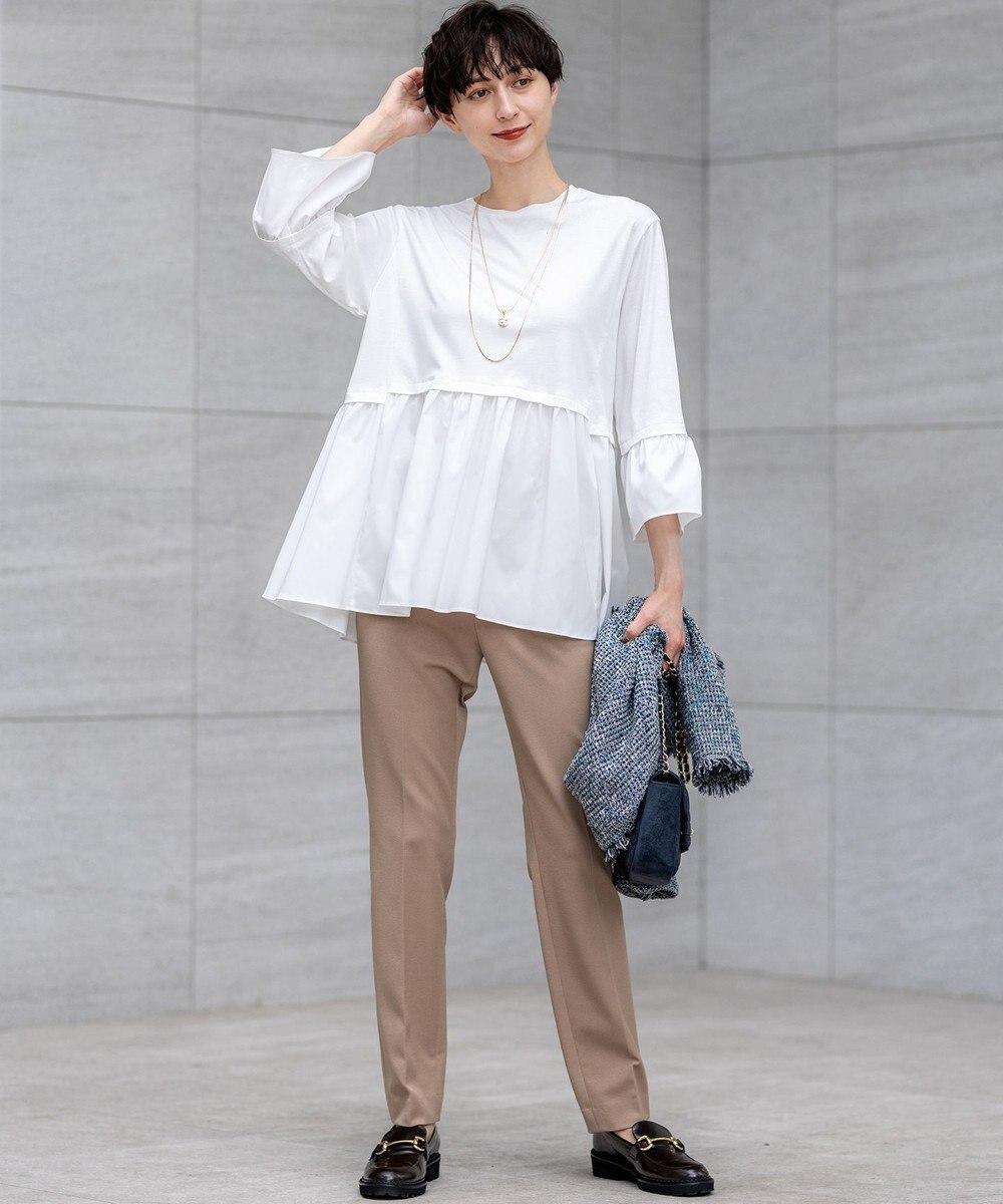 23区 【洗える】シルキータフタコンビ ペプラム カットソー 