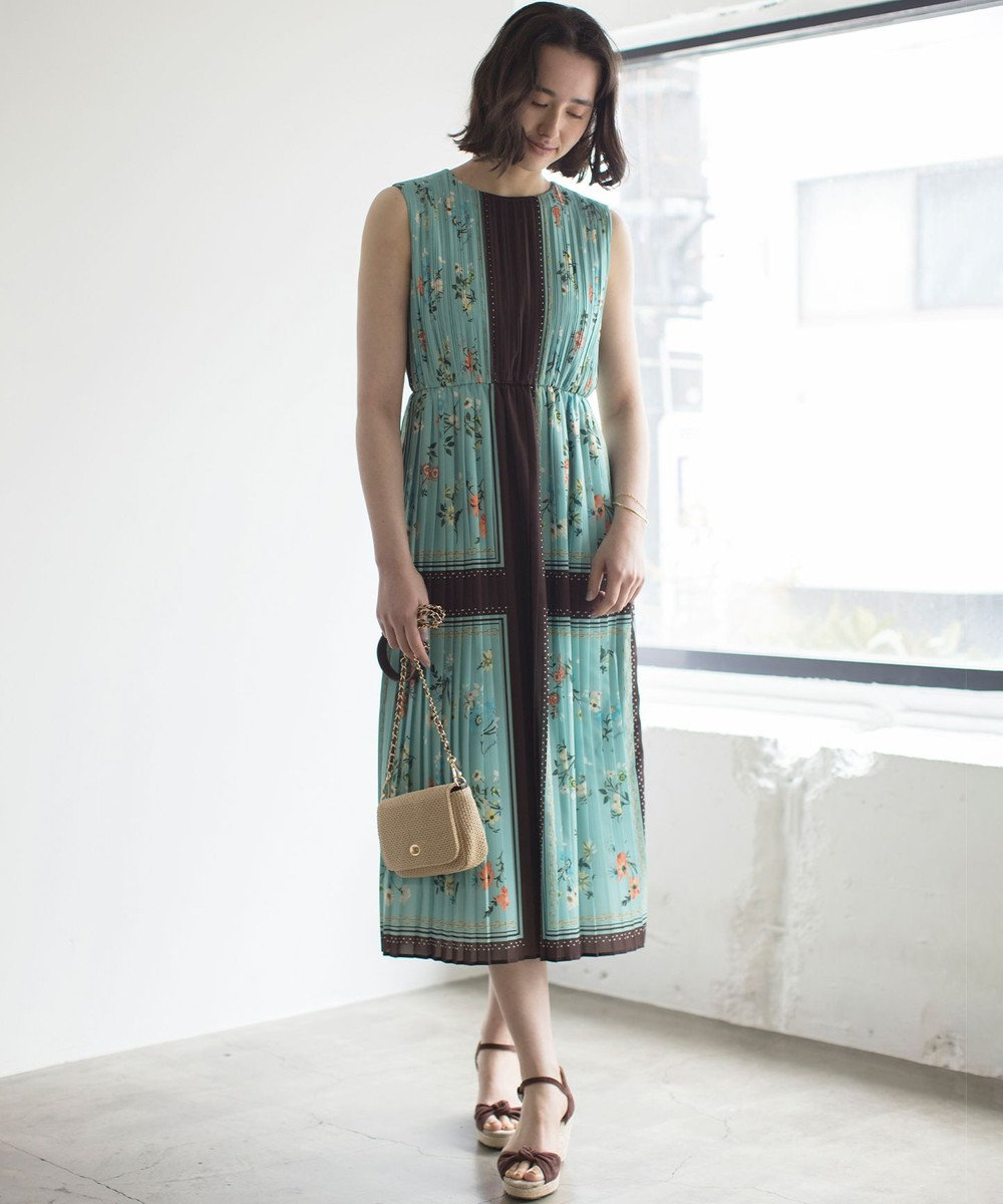 組曲 L スカーフパネルプリント ワンピース 