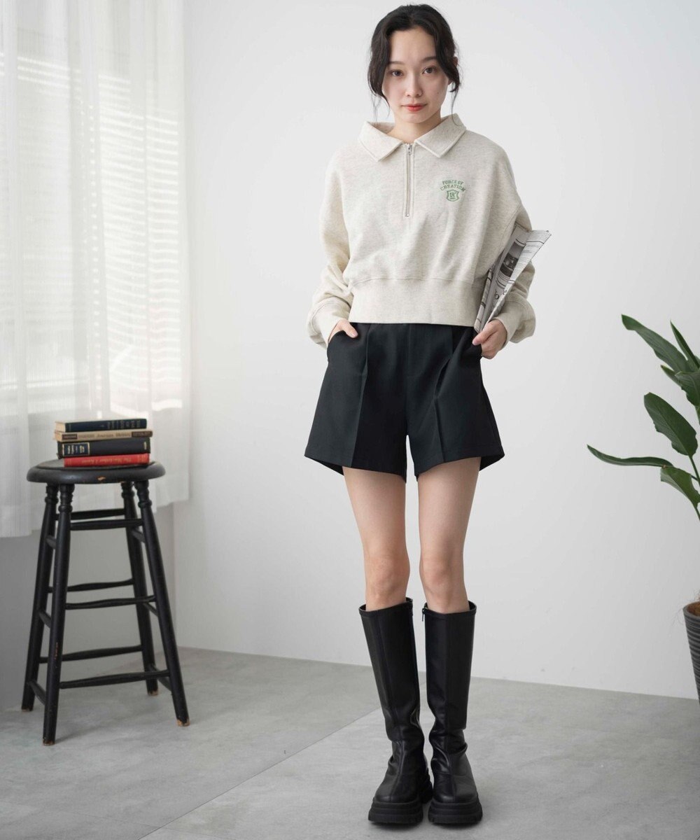 WEGO ハーフZIP襟付きショートスウェット 