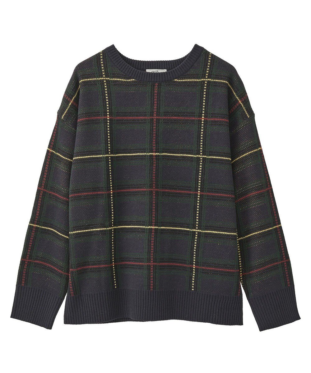 earth music&ecology チェックジャガードニットプルオーバー 