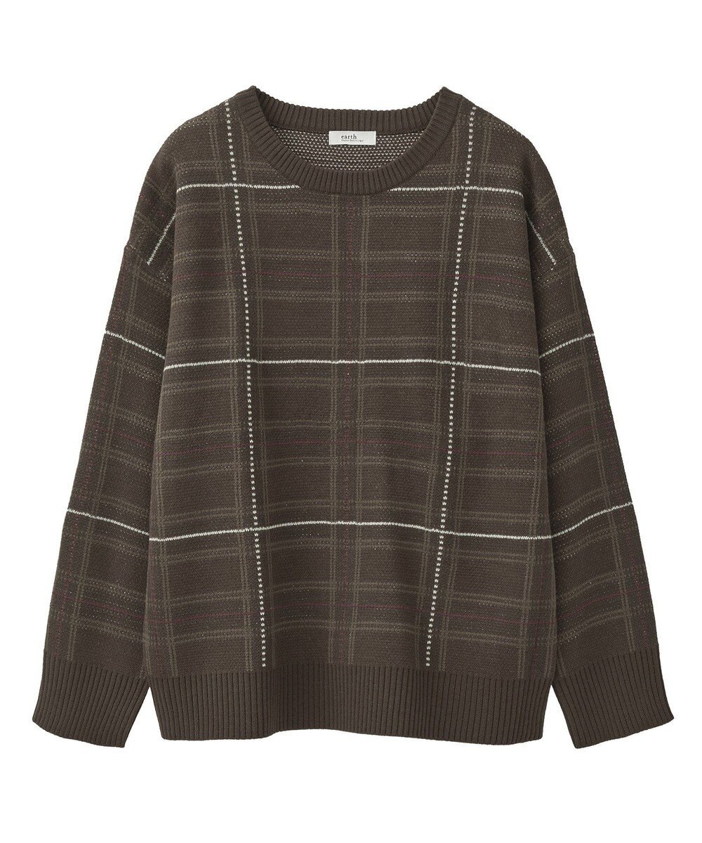 earth music&ecology チェックジャガードニットプルオーバー 