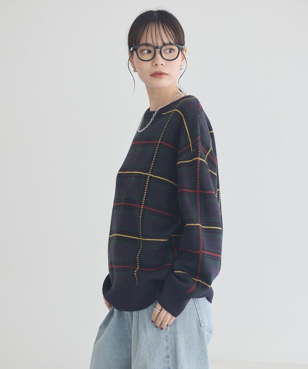 earth music&ecology チェックジャガードニットプルオーバー 