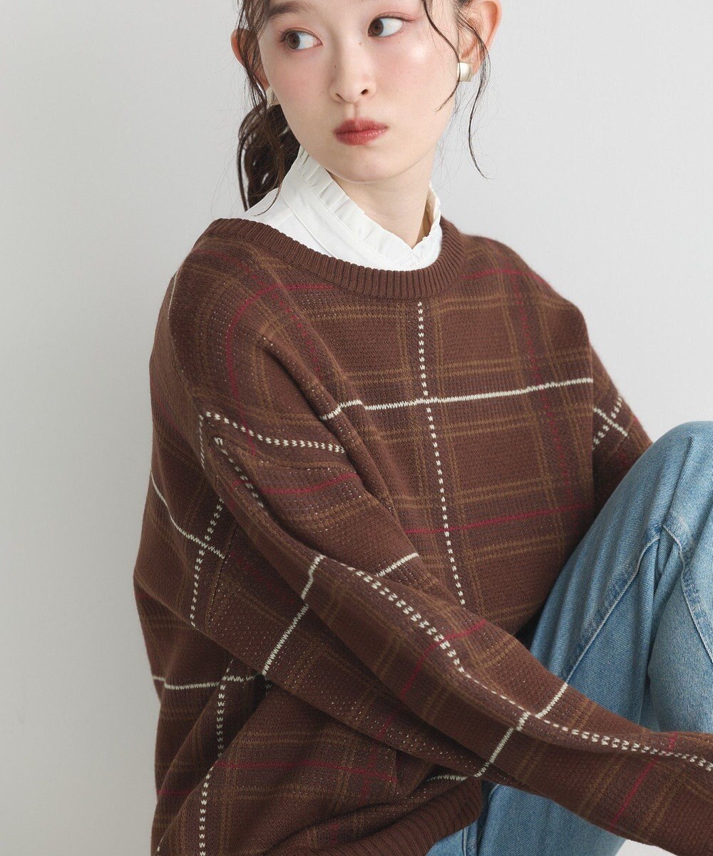earth music&ecology チェックジャガードニットプルオーバー 