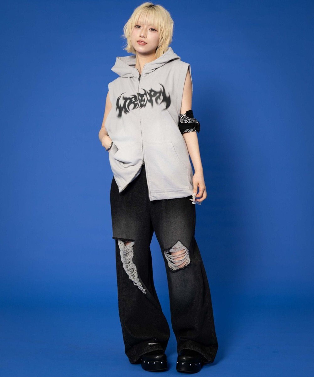 WEGO ノースリーブグラフィックZIPパーカー 