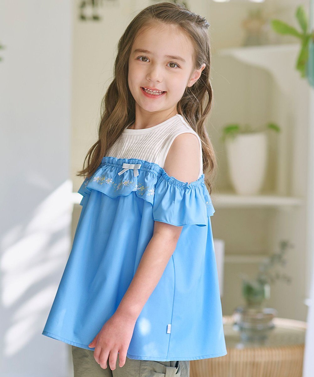 組曲 KIDS  【150-160㎝】 クロスステッチオフショルトップス 