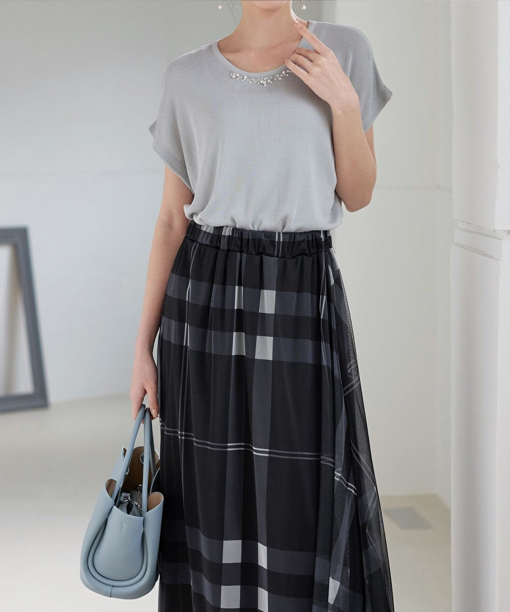 Tiaclasse L 【洗える】ビジュー付きフレンチニット 