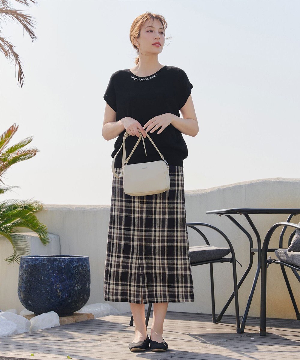 Tiaclasse L 【洗える】ビジュー付きフレンチニット 