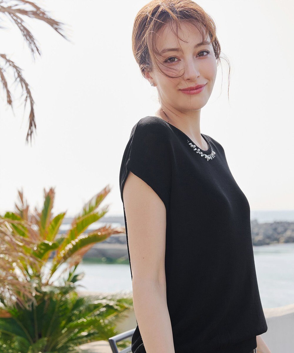 Tiaclasse L 【洗える】ビジュー付きフレンチニット 