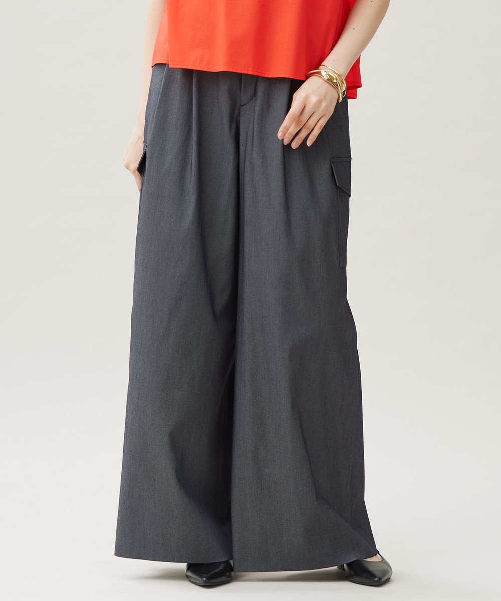 自由区 デニムライクボトムフレアワイド パンツ 