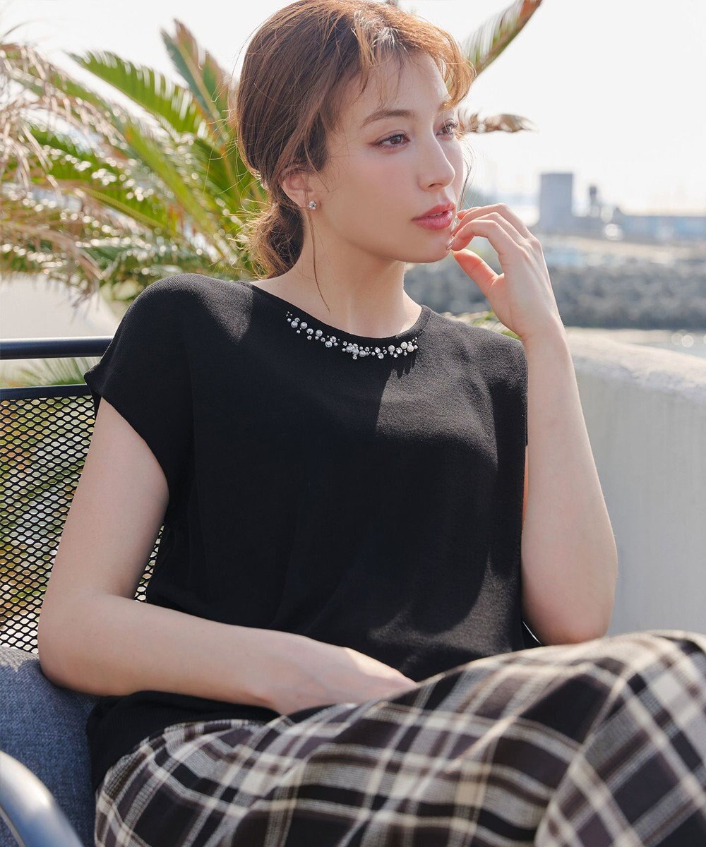 Tiaclasse L 【洗える】ビジュー付きフレンチニット 