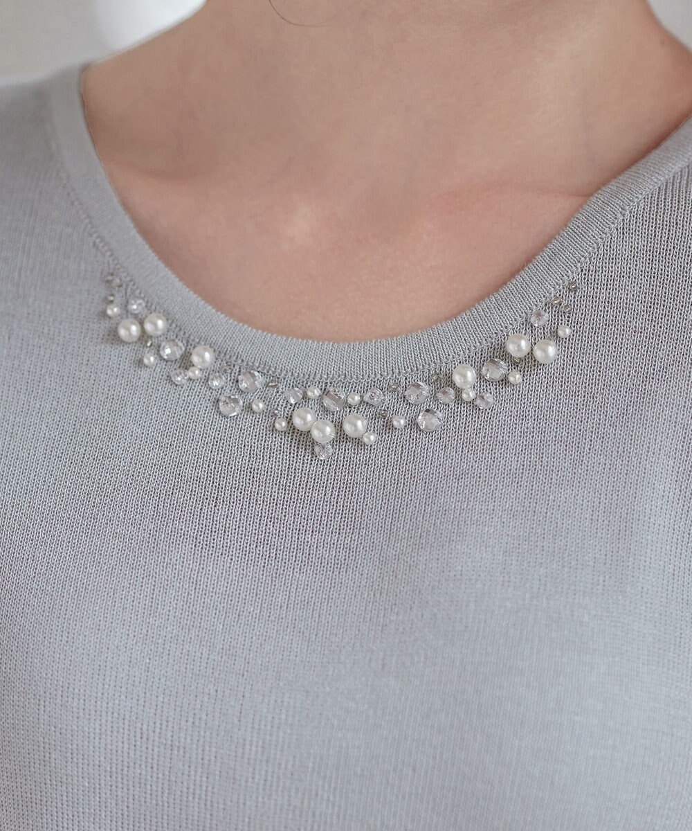 Tiaclasse L 【洗える】ビジュー付きフレンチニット 